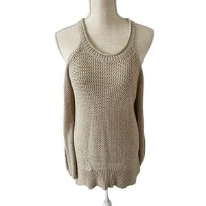 Willow & Clay Women's Beige Knit Cold Shoulder Sleeve‎ Pullover Sweater Size S